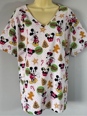 Disney Christmas Is Sweet Scrub Top 3X Mickey Minnie Holiday Nurse medical unifo